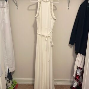 Alex Marie Cream Sleeveless Jumpsuit with Sequin and Pearl Detail